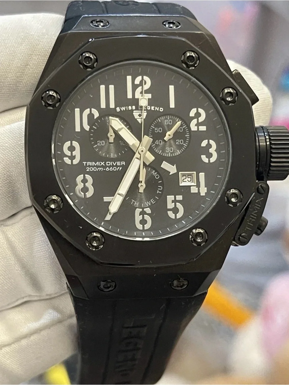 Swiss Legend Trimix Diver Men's Black Chronograph Watch 46mm 20ATM 660ft Date